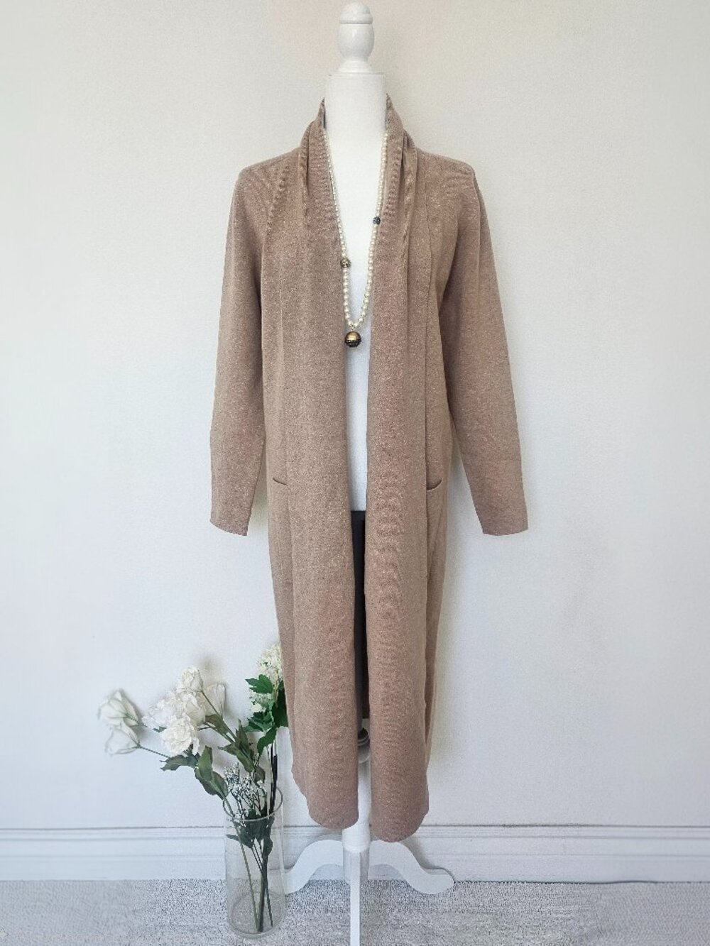 Tan Open Front Longline Cardigan Duster - Like New - MAXSPORT - M